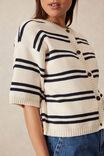 Boxy Short Sleeve Knit Cardi, ECRU/NAVY STRIPE - alternate image 4