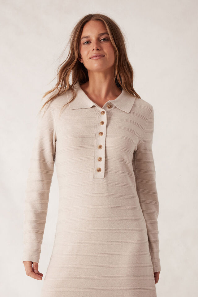 Collared Soft Knit Dress, OATMEAL MARLE