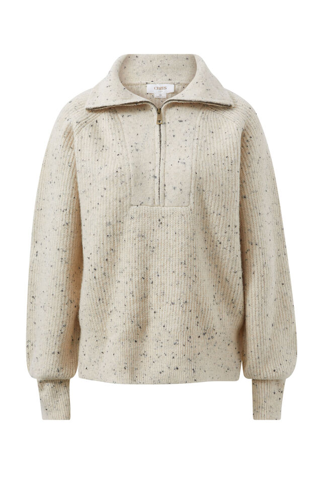 Slouchy Zip Knit, CREAM NEP