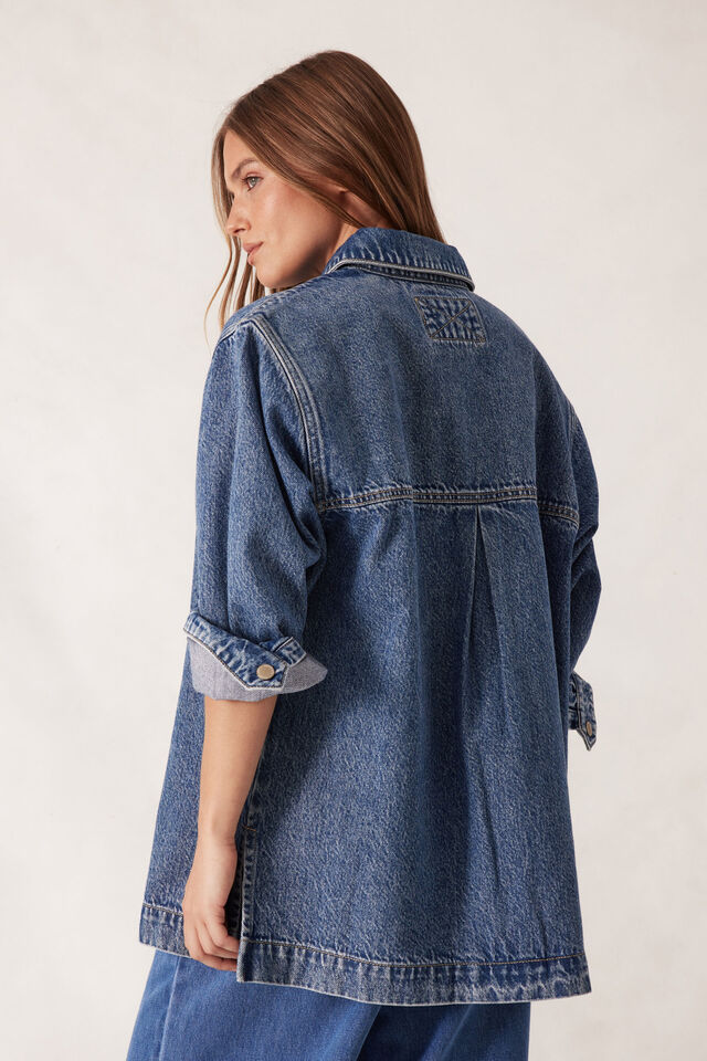 Goldie Longline Denim Shacket, FRESH INDIGO