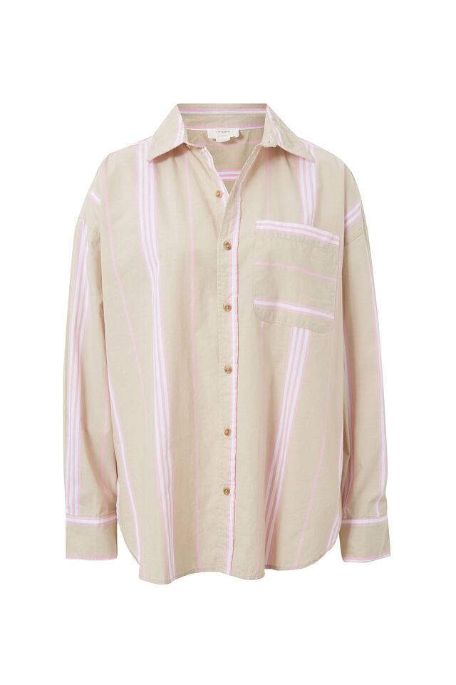 Oversized Poplin Shirt, STRING PINK STRIPE ORGANIC COTTON