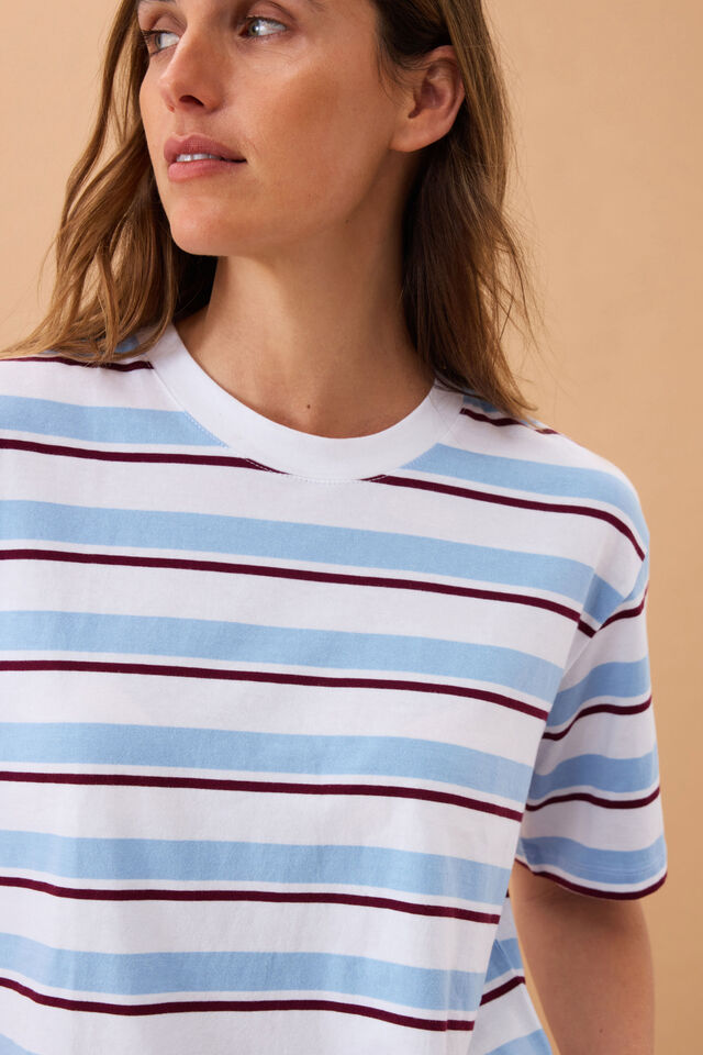 Stevie Slouchy Tee, POWDER/POMEGRANATE RETRO STRIPE