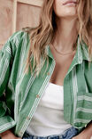 Oversized Poplin Shirt, GREEN WHITE TRIPLE STRIPE ORGANIC COTTON - alternate image 3