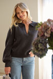 Collared Soft Knit, CHARCOAL MARLE - alternate image 1