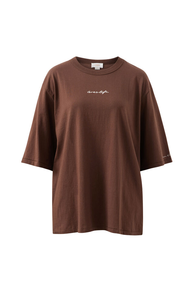 Liv Oversized Tee, CHOCOLATE/CERES SCRIPT