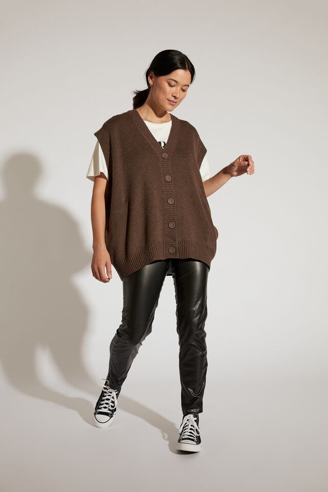Soft Knit Oversized Vest In Recycled Blend, BITTER CHOCOLATE MARLE