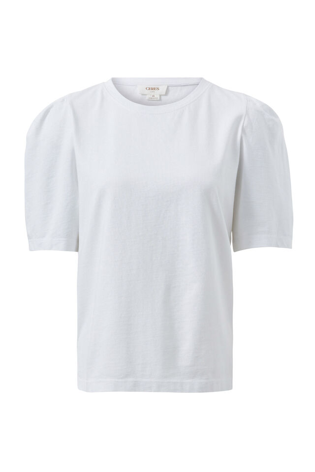 Pleat Sleeve Tee, WHITE
