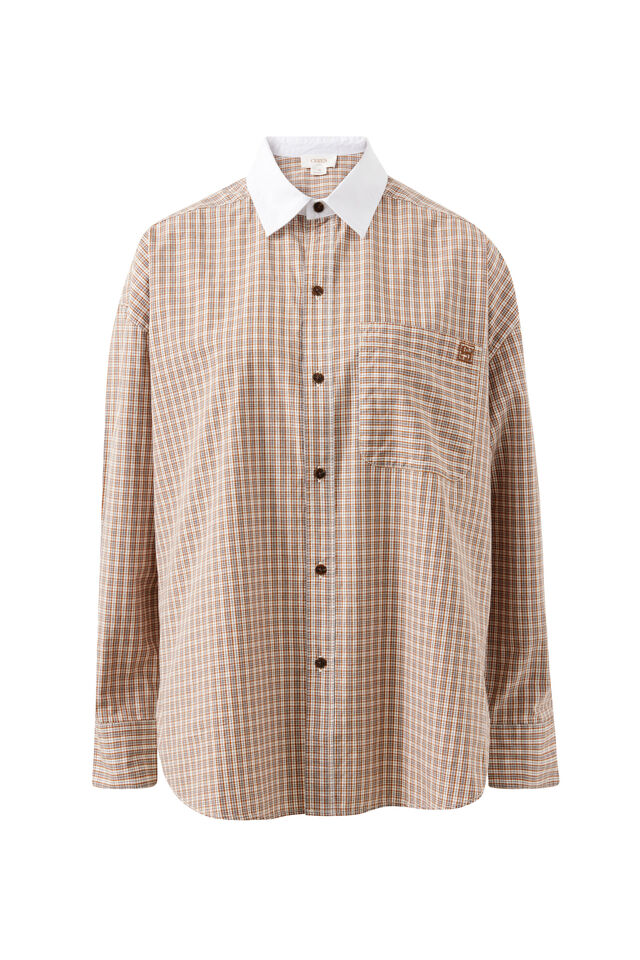 Peta Oversized Shirt, TOFFEE CHECK