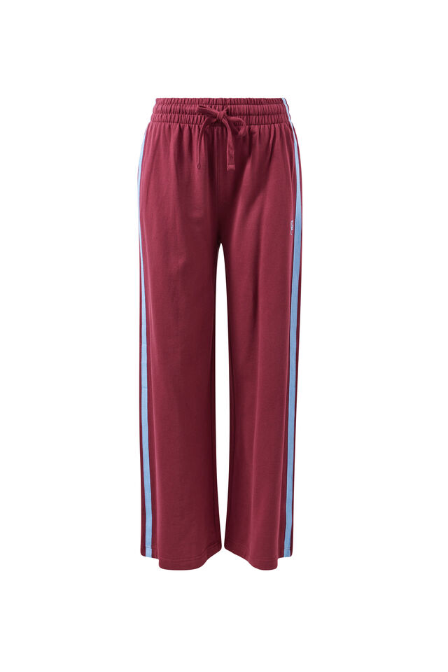 Gigi Wide Leg Terry Trackpant, WASHED BURGUNDY SKY BLUE SIDE STRIPE