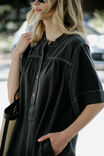 Half Placket Tunic Dress, WASHED BLACK TWILL - alternate image 3