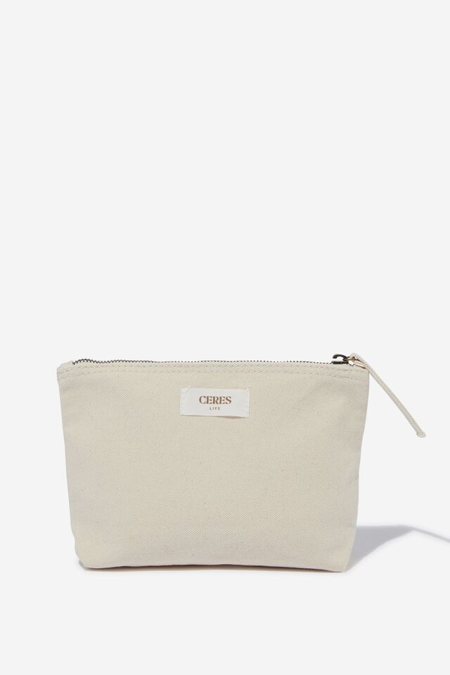 Monogram Pouch In Organic Cotton, BLACK STRIPE / LOWERCASE 6