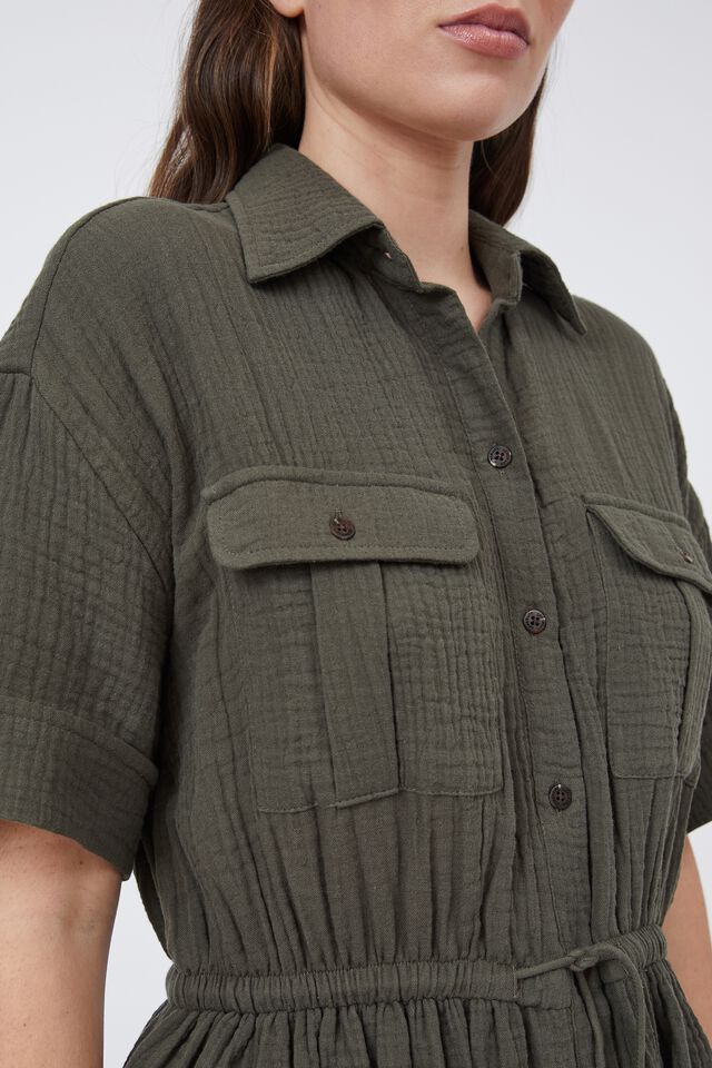 Doublecloth Utility Dress In Organic Cotton, MILITARY GREEN