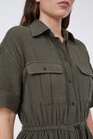 Doublecloth Utility Dress In Organic Cotton, MILITARY GREEN - alternate image 5