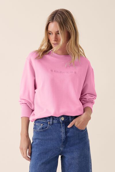 Slim Crew Embroidered Sweat In Organic Cotton, MUSK