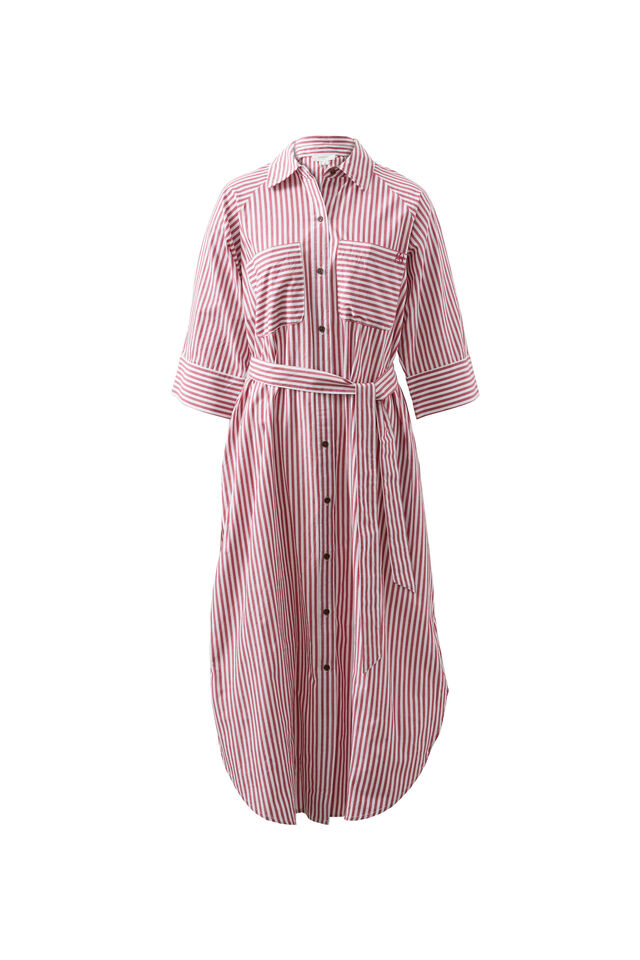 Classic Shirt Dress Jf, CLARET RED WHITE STRIPE
