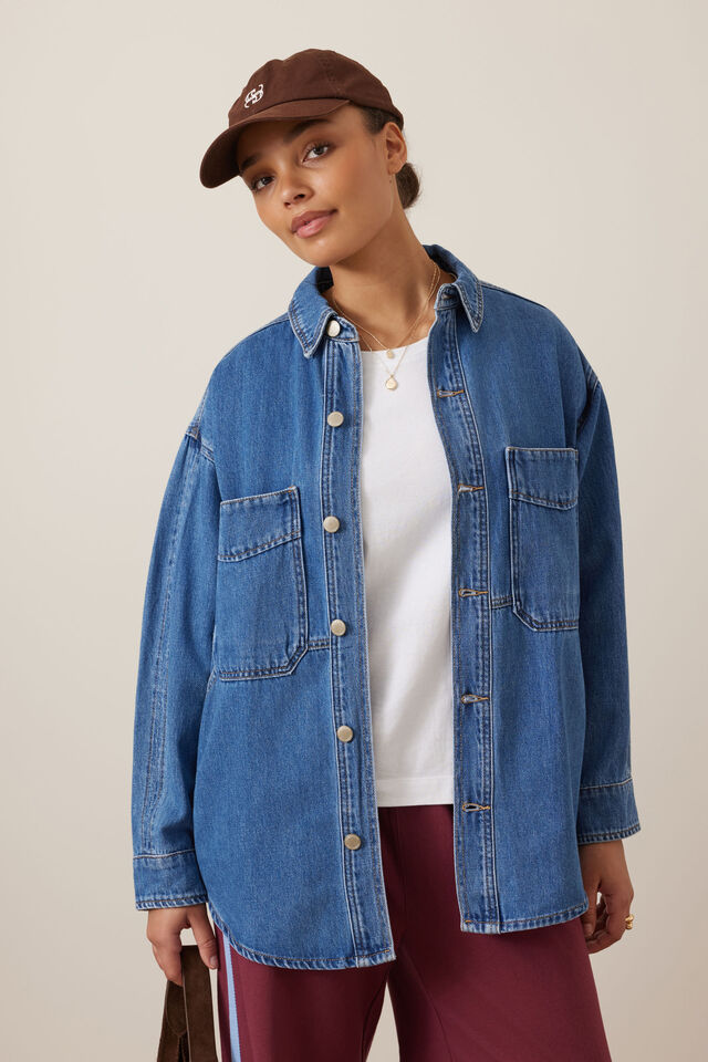 Bobbi Side Pocket Denim Shacket, INDIGO