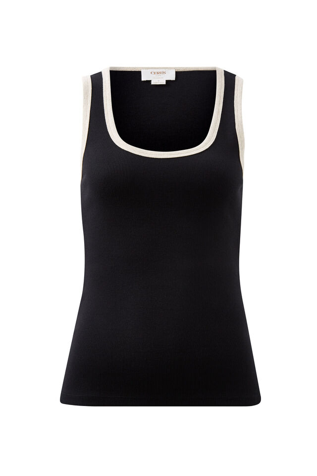 Contour Rib Scoop Tank, BLACK/OATMEAL MARLE BIND