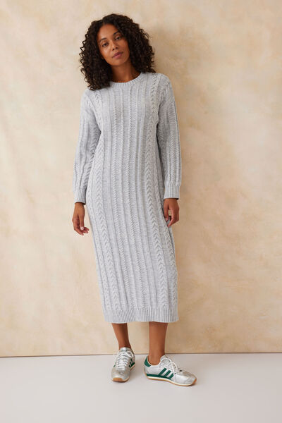 Cable Knit Dress, GREY MARLE