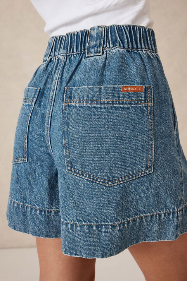 Pleat Front Short, FRESH INDIGO DENIM