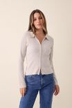 Soft Knit Zip Through Cardigan In Recycled Blend, OATMEAL MARLE - alternate image 5