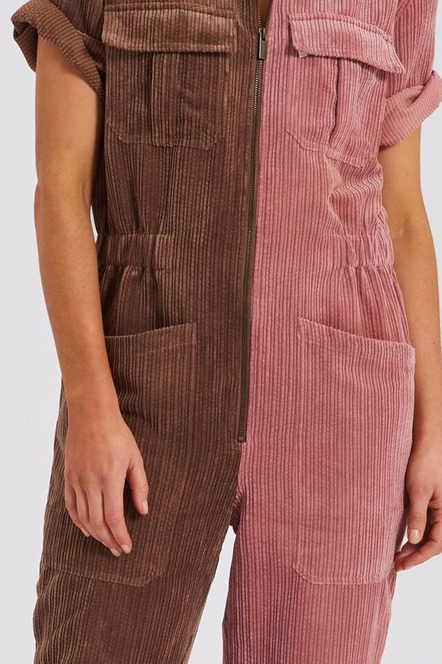 Short Sleeve Jumpsuit In Rescue Cord, PINK COFFEE