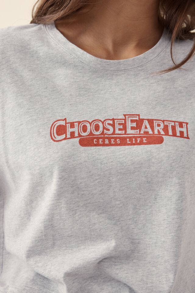 Roll Cuff Tee In Australian Cotton, CLOUD MARLE/WASHED RED CHOOSE EARTH