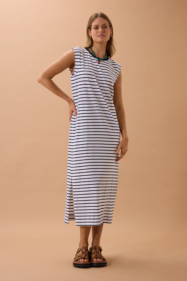 Paloma Dress, WHITE/FRENCH NAVY STRIPE