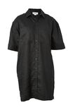 Linen Mini Shirt Dress, BLACK - alternate image 2