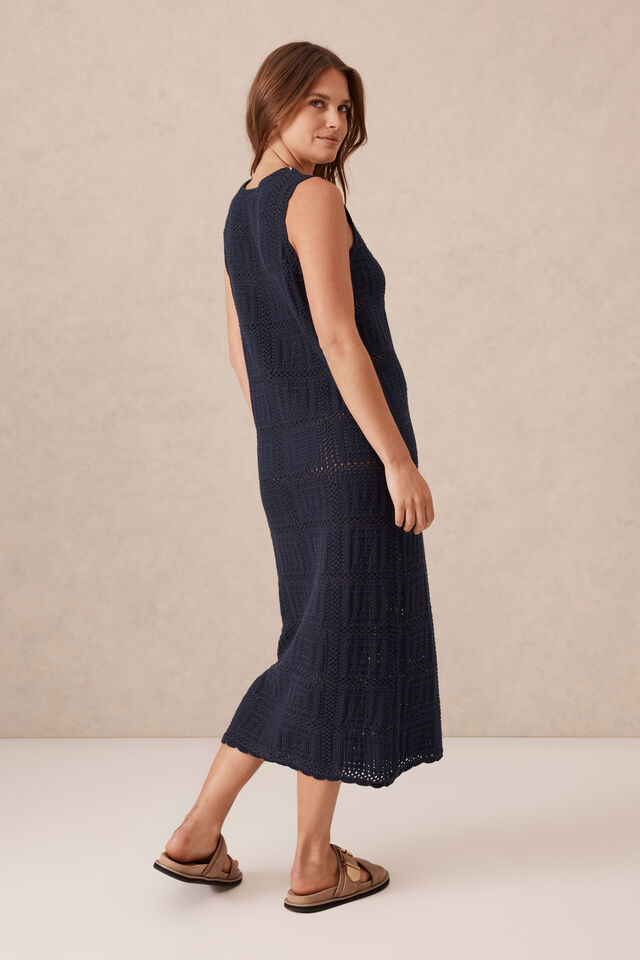 Square Knit Midi Tank Dress, NEW NAVY