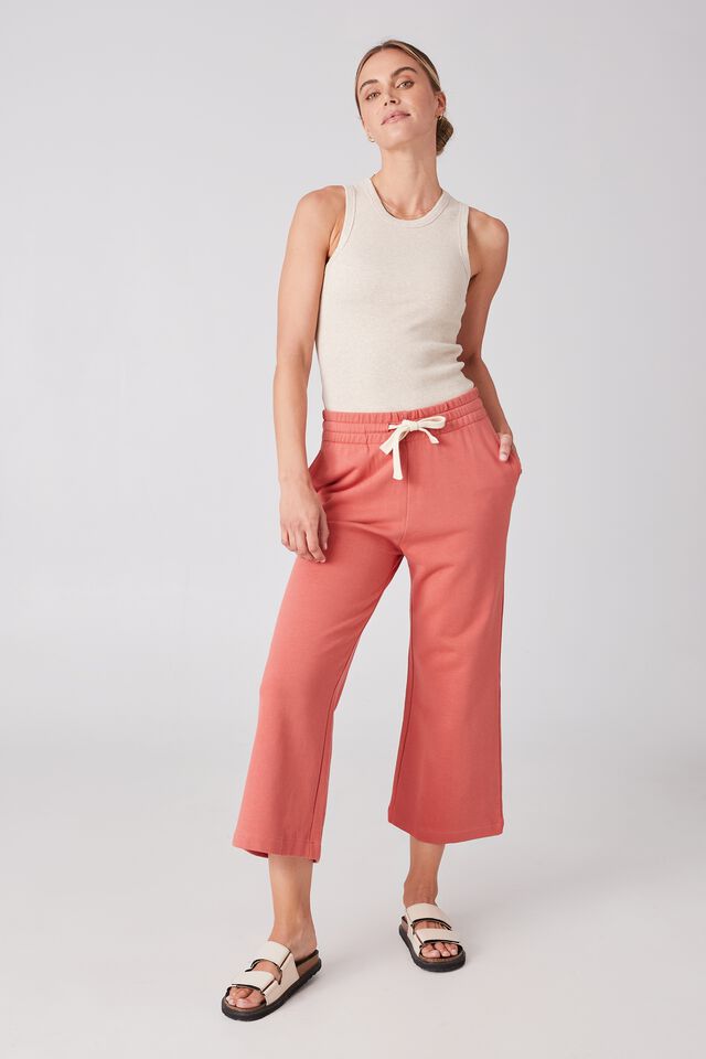 Organic Cropped Wide Leg Trackpant, FADED ROSE