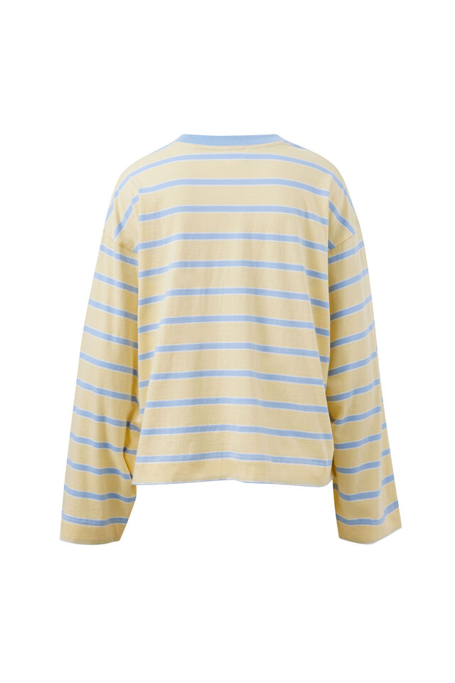 Beau Long Sleeve Slouchy Tee, BUTTER/CHINA BLUE STRIPE