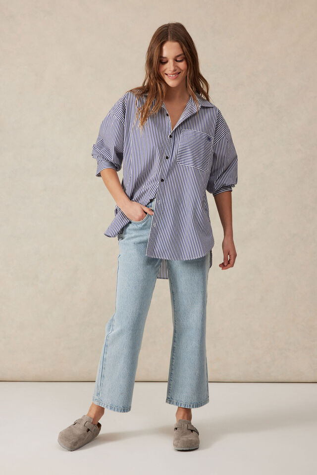 Oversized Shirt, COLLEGE BLUE WHITE NARROW STRIPE