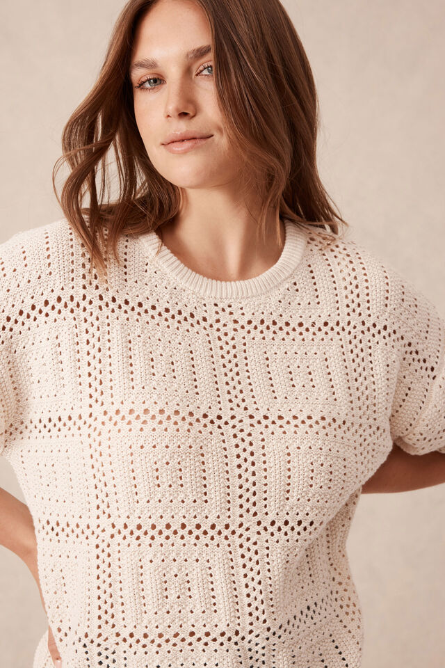 Square Knit Boxy Tee, ECRU