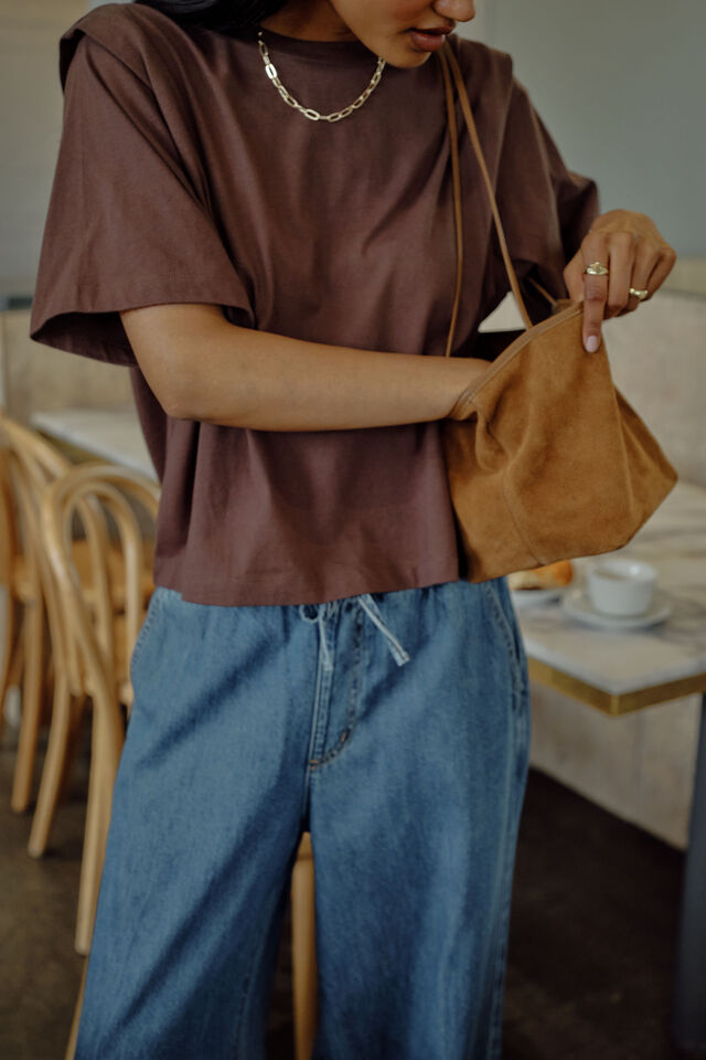 Rainey Pleat Sleeve Tee, BRUNETTE BROWN