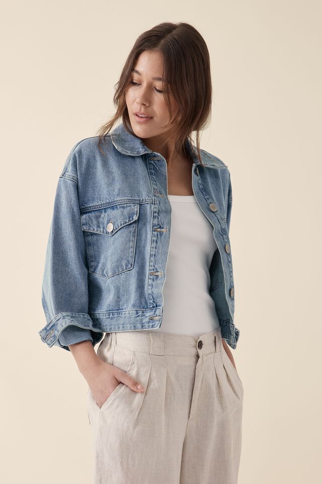 Cropped Denim Jacket, VINTAGE BLUE