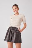 Wide Leg Short In Rescued Vegan Leather, WINTER CHOCOLATE