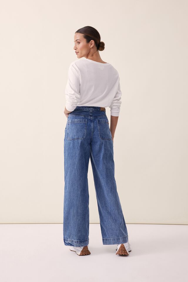 Wide Leg Pocket Jean, INDIGO WITH ORGANIC COTTON