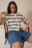 Boxy Short Sleeve Knit Cardi, ECRU/NAVY STRIPE - alternate image 1