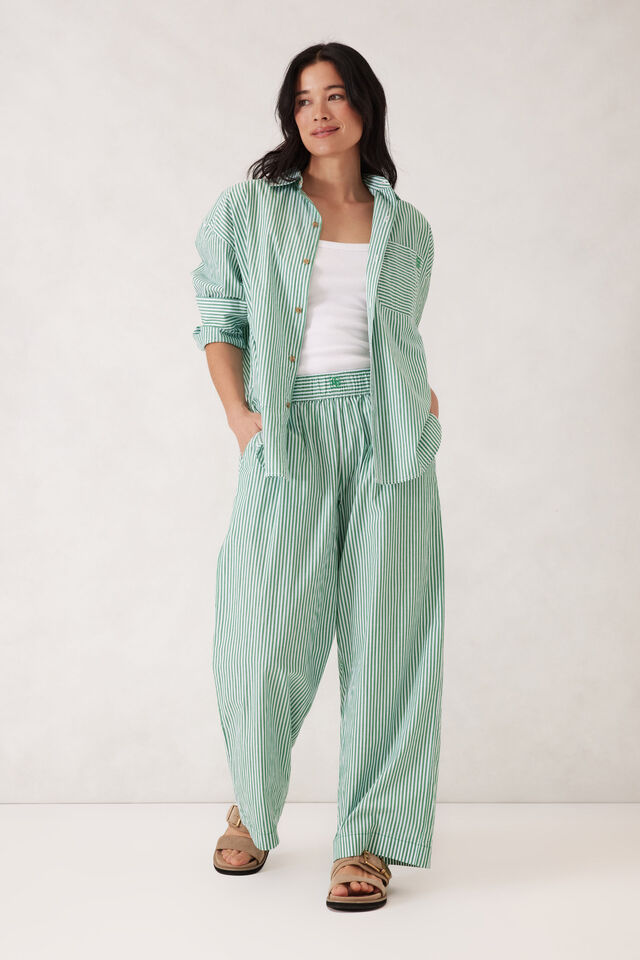 Peta Oversized Shirt, KELLY GREEN WHITE STRIPE