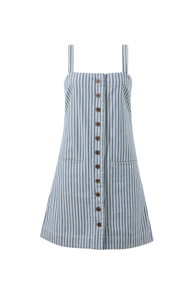 Strappy Button Mini Shift Dress, LAGOON BLUE STRIPE