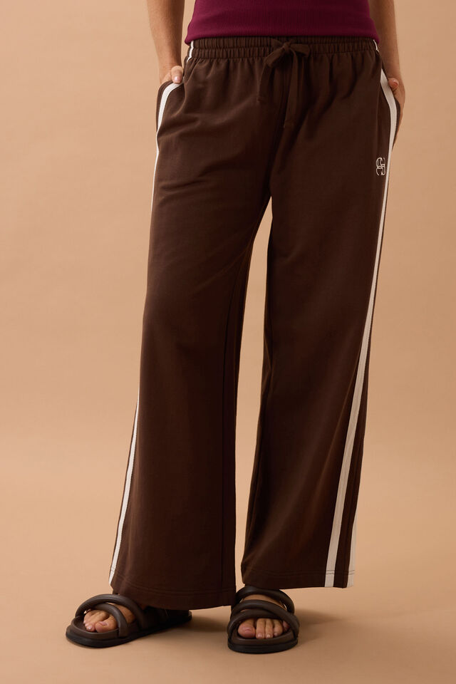 Gigi Wide Leg Terry Trackpant, CHOCOLATE SIDE STRIPE