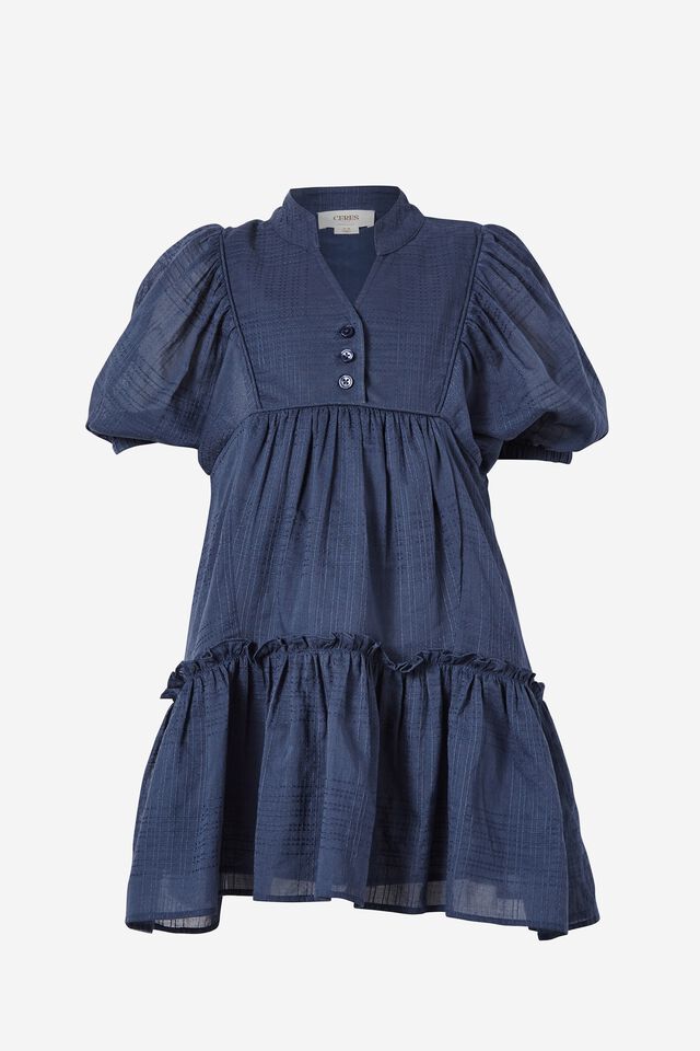 Mini Me Smock Dress In Organic Cotton Voile, SMOKE BLUE