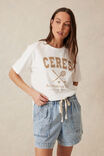 Slouchy Split Hem Tee, FRESH ECRU/ DARK CAMEL RECREATION CLUB PRINT - alternate image 1