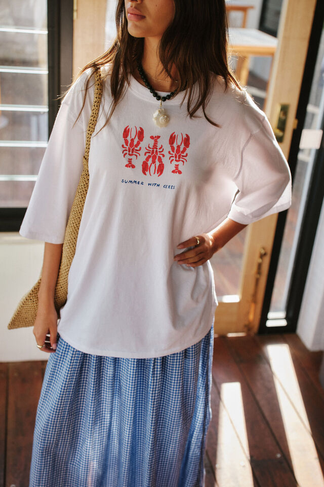 Liv Oversized Tee, WHITE/SUMMER LOBSTERS