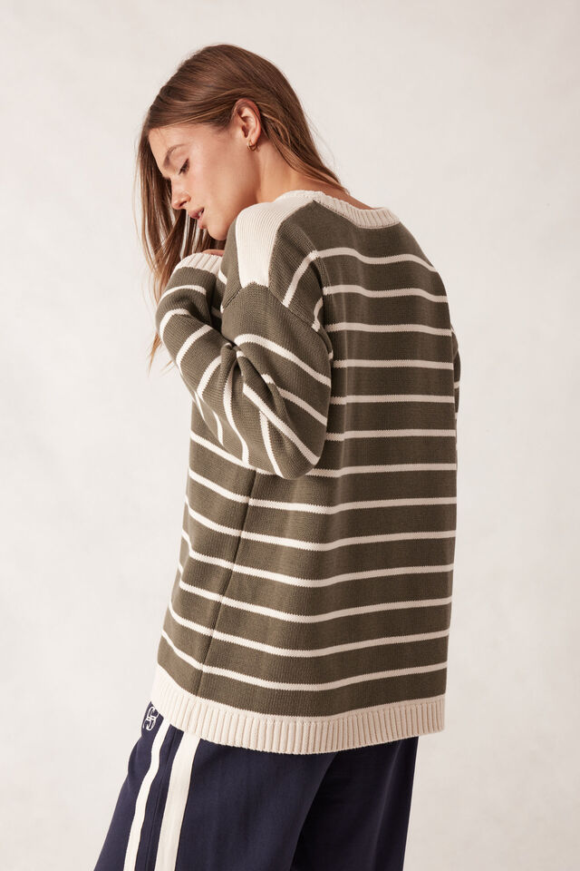 Relaxed Crew Tunic, SOFT OLIVE/ECRU STRIPE