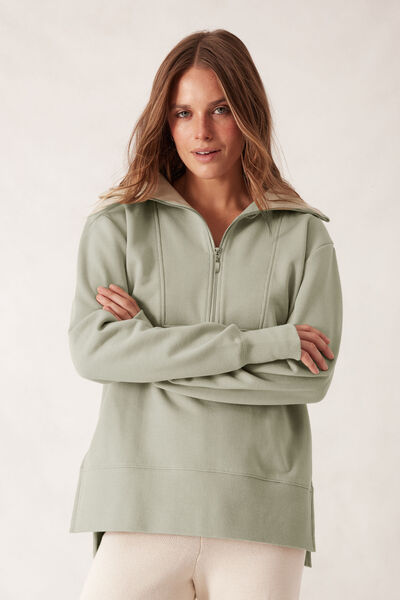 Isabella Half Zip Sweat, MATCHA