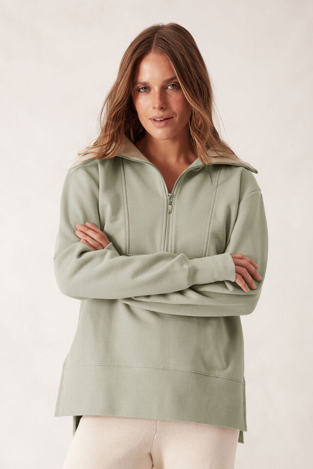 Isabella Half Zip Sweat, MATCHA