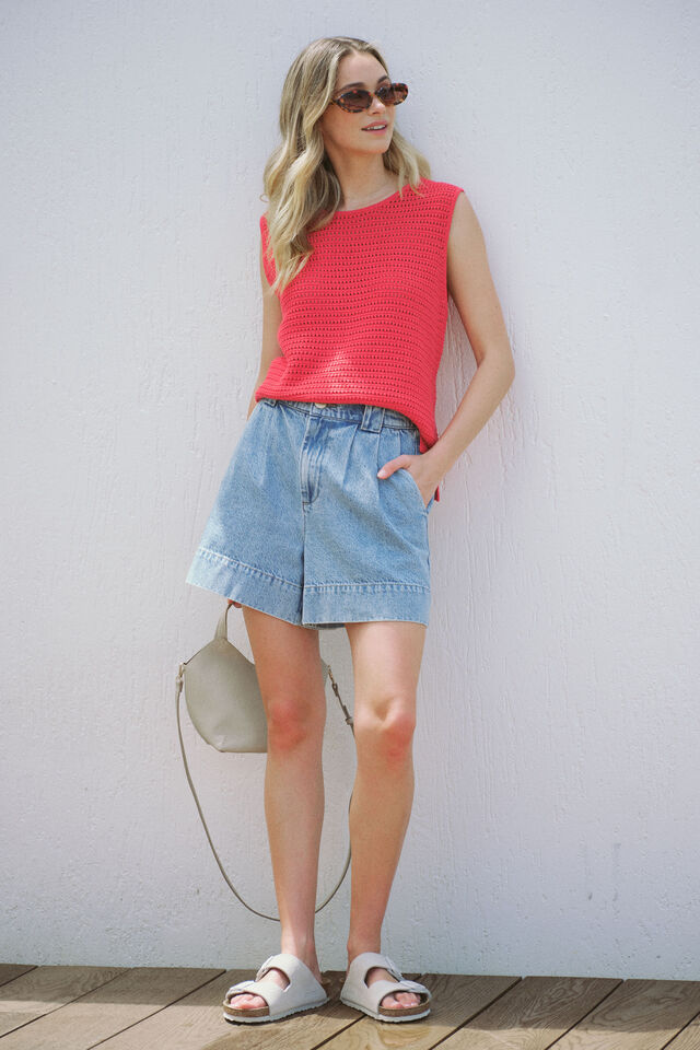 Margot Mesh Knit Tank, HERITAGE RED