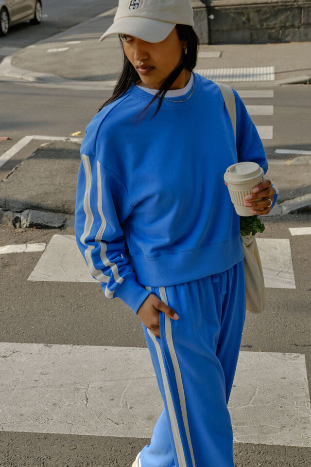Sasha Sporty Slouchy Crew, MARINE BLUE SIDE STRIPE