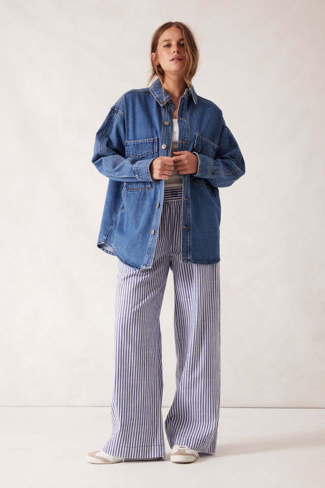 Bobbi Side Pocket Denim Shacket, INDIGO